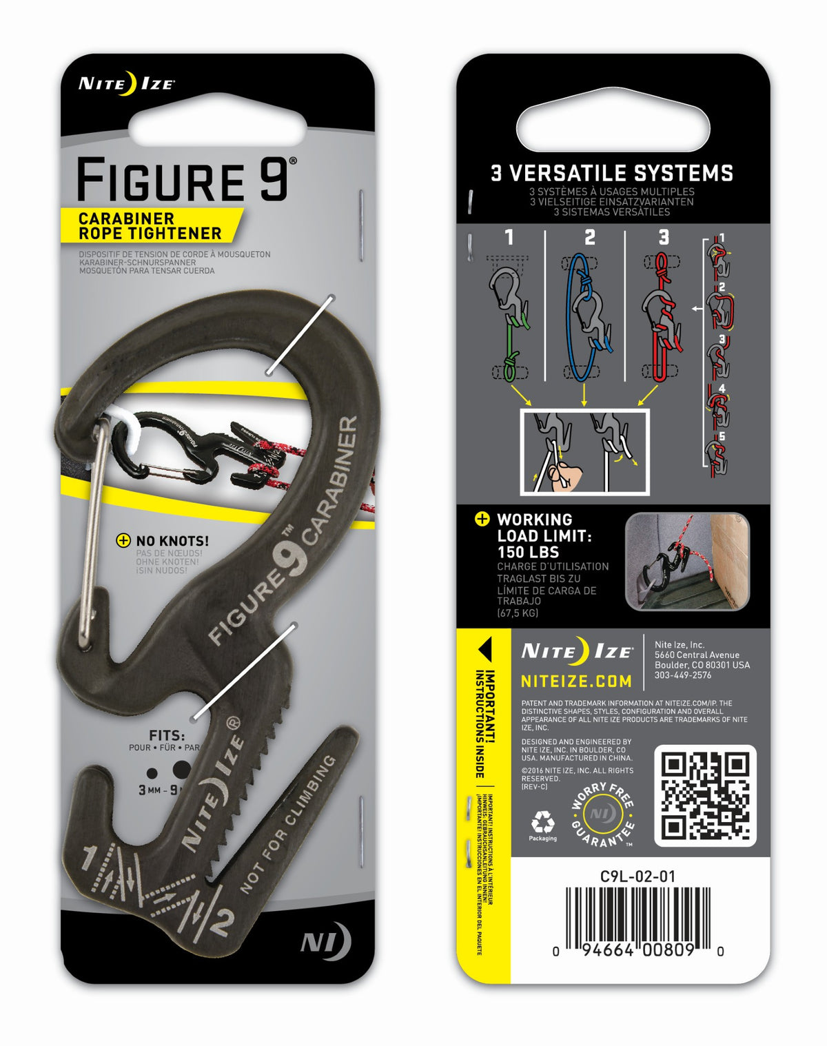 Nite Ize Figure 9 Carabiner Rope Tightener Large Black