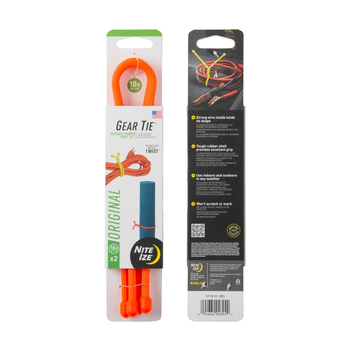 Nite Ize Gear Tie 18 Inch Reusable Twist Tie Orange 2 Pack