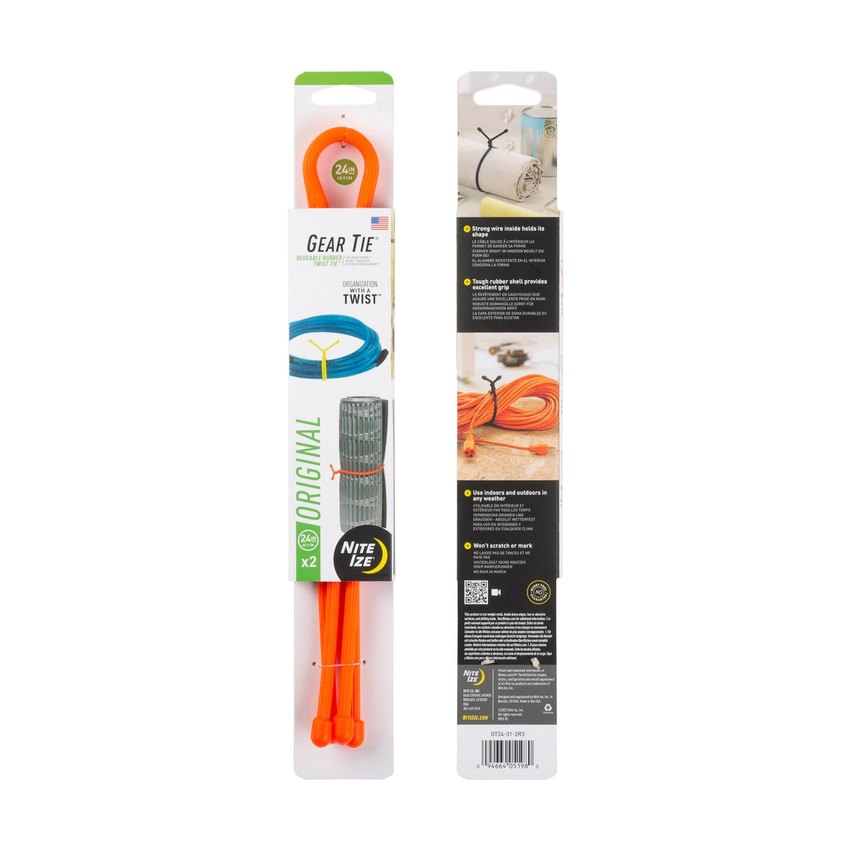 Nite Ize Gear Tie 24 Inch Reusable Twist Tie Orange 2 Pack