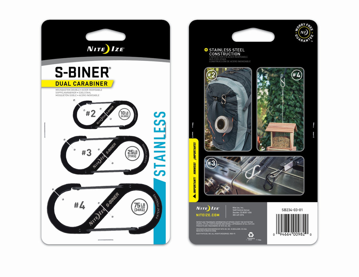 Nite Ize S-Biner Dual Carabiner Black Assorted Sizes 3 Pack
