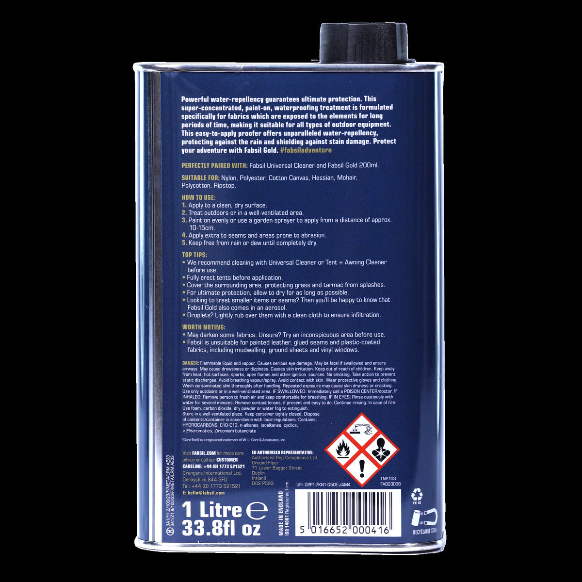 Fabsil Universal Protector UV 1L - back label photograph