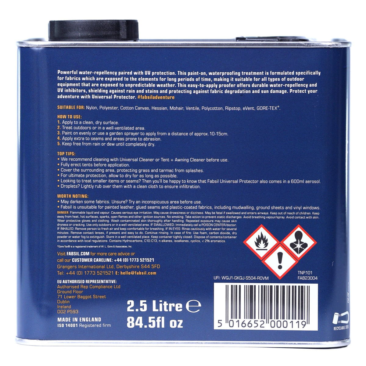 Fabsil Universal Protector UV 2.5L - back label photograph