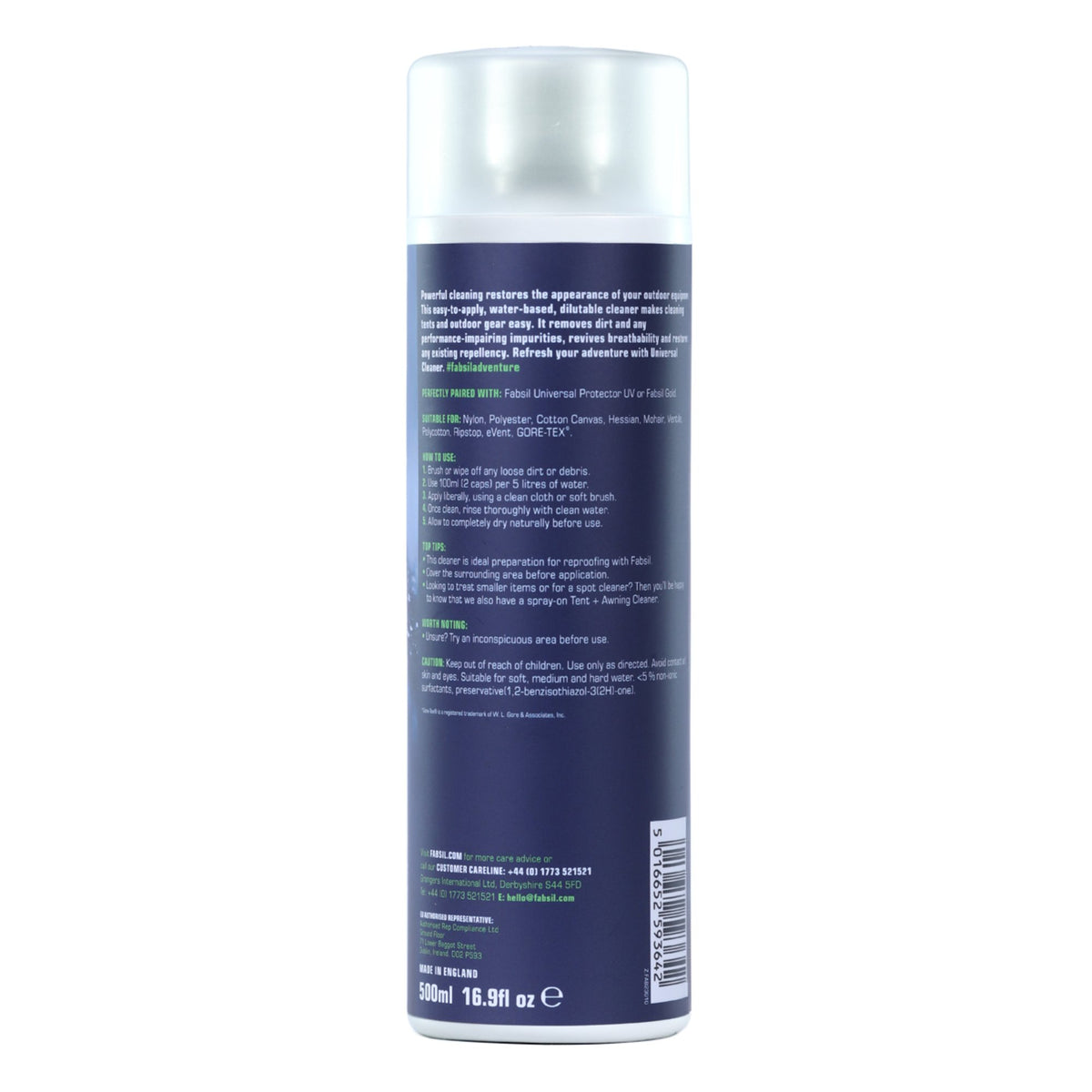 Fabsil Universal Cleaner 500ml - back label photograph